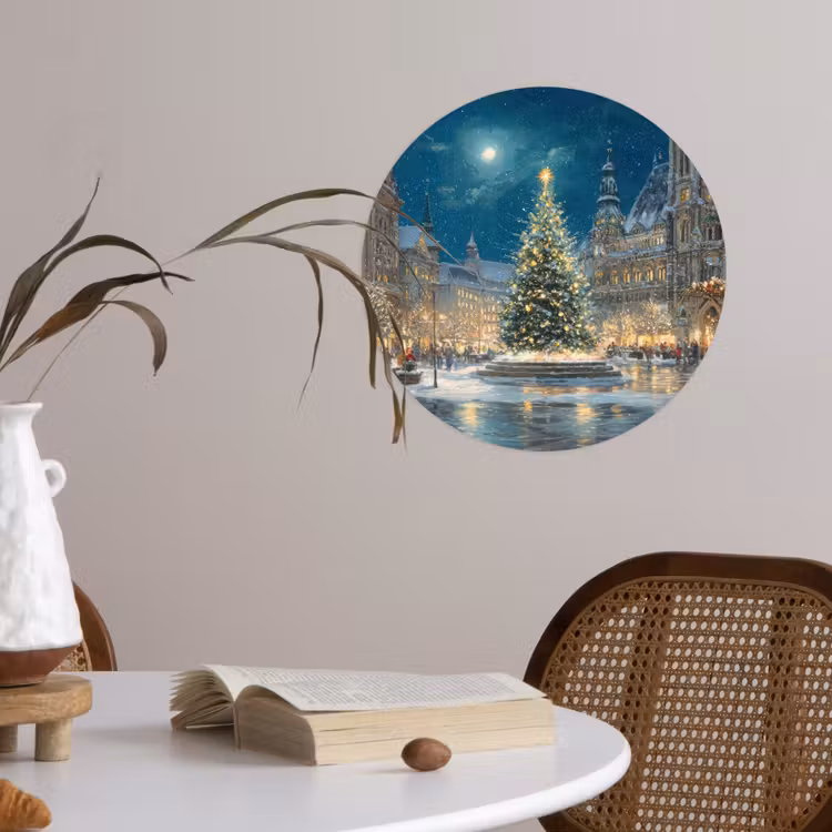 Kerstnacht - Stadsplein - Meerkleurig Wandcirkel behangsticker klein -sfeer3