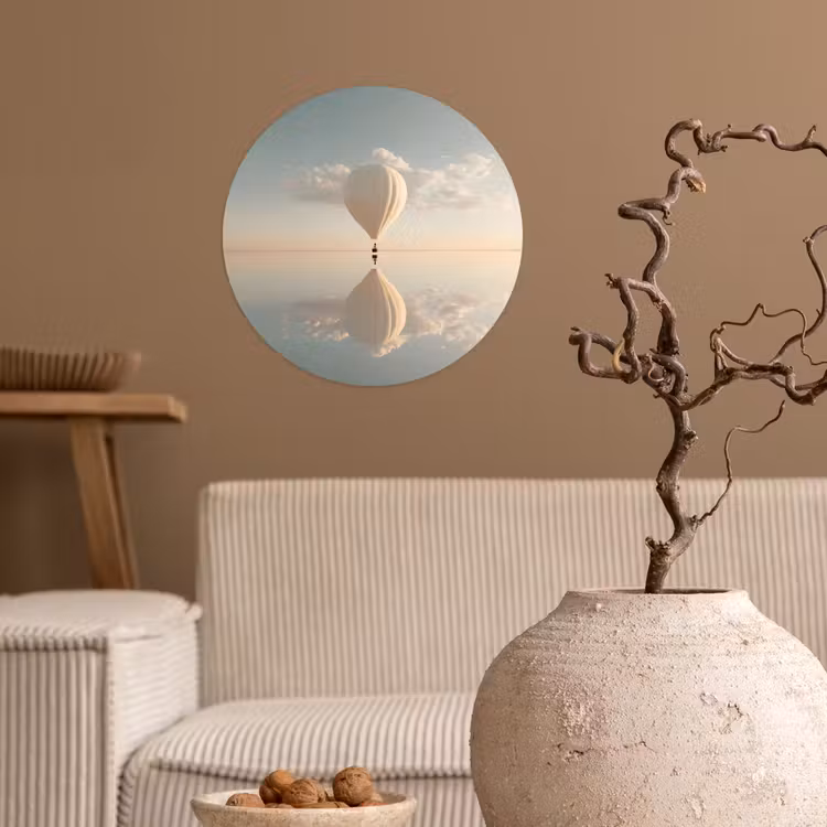 Luchtballon - Wolken - Water - Blauw Wandcirkel behangsticker klein -sfeer1