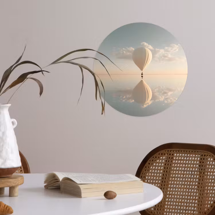 Luchtballon - Wolken - Water - Blauw Wandcirkel behangsticker klein -sfeer3