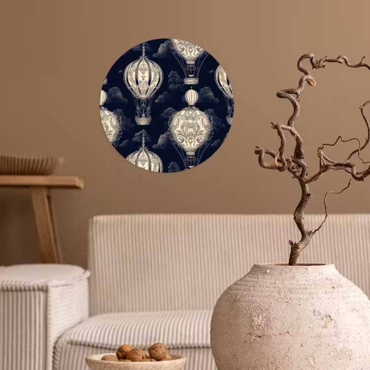 Luchtballonnen - Wolken - Patroon - Donkerblauw Wandcirkel behangsticker klein 186 -sfeer1