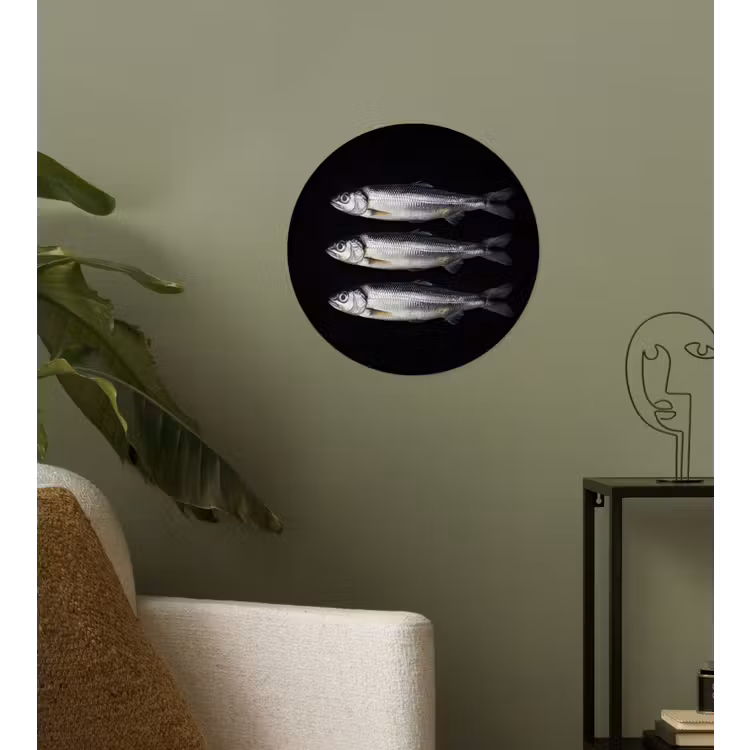 Haring - Vissen - Zwart Wandcirkel behangsticker klein -sfeer2
