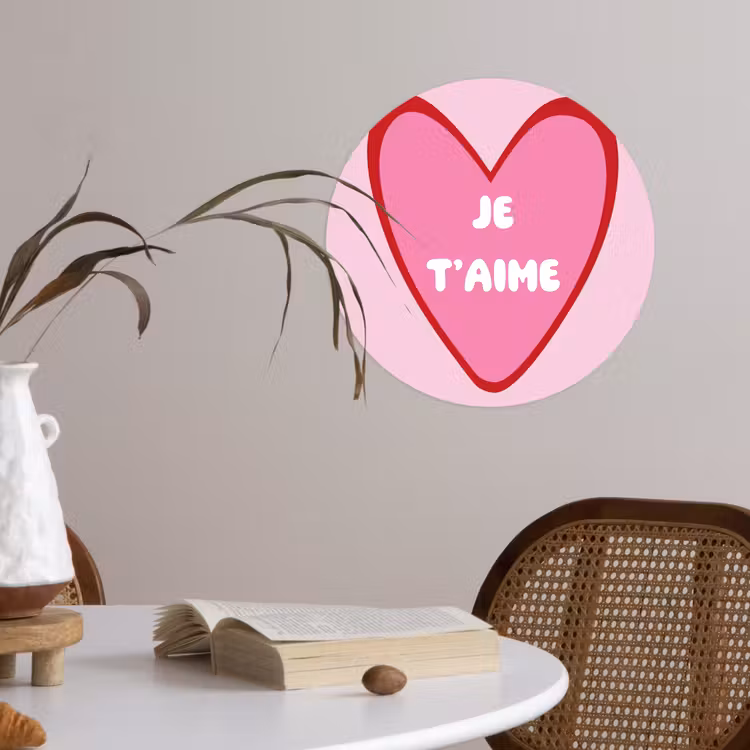 Hart - Frans - Valentijn - Roze Wandcirkel behangsticker klein -sfeer3