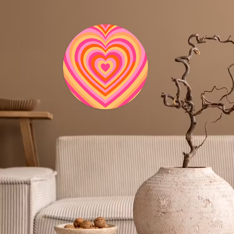 Hart - Concentrisch - Abstract - Liefde - Kleurrijk Wandcirkel behangsticker klein -sfeer1