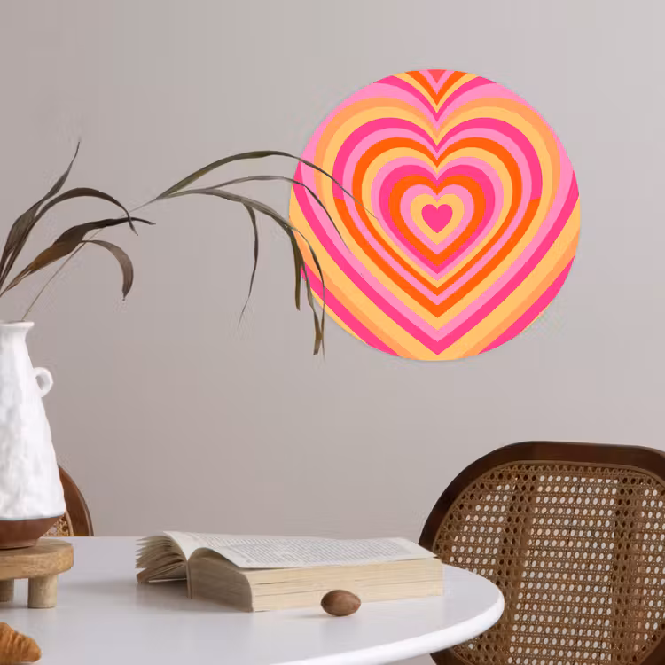 Hart - Concentrisch - Abstract - Liefde - Kleurrijk Wandcirkel behangsticker klein -sfeer3