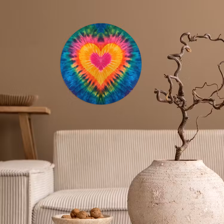 Hart - Tie Dye - Kleurrijk Wandcirkel behangsticker klein -sfeer1