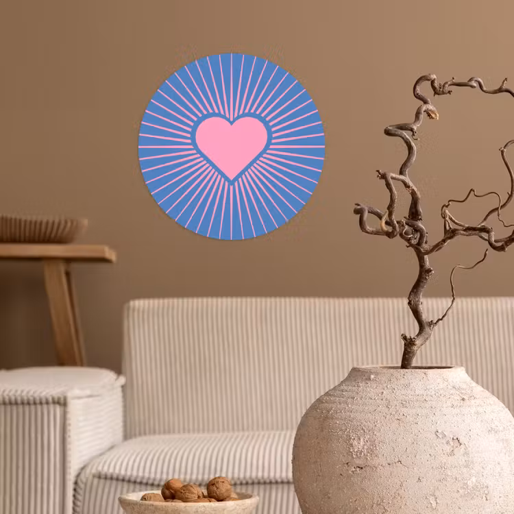 Hart - Stralen - Liefde - Modern - Roze Wandcirkel behangsticker klein -sfeer1