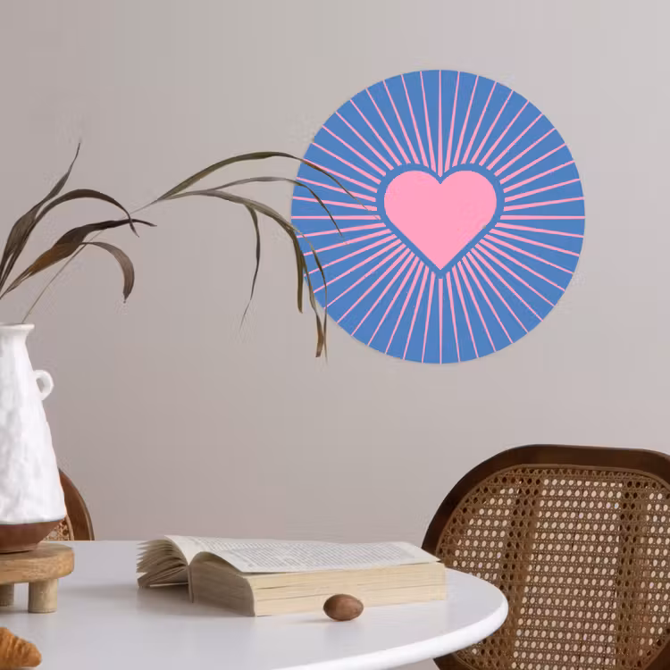 Hart - Stralen - Liefde - Modern - Roze Wandcirkel behangsticker klein -sfeer3