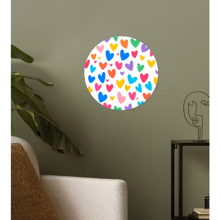 Hartjes - Kleurrijk - Patroon - Levendig Wandcirkel behangsticker klein -sfeer2
