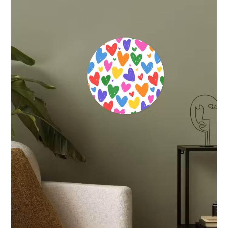 Hartjes - Patroon - Kleurrijk - Tekening Wandcirkel behangsticker klein -sfeer2