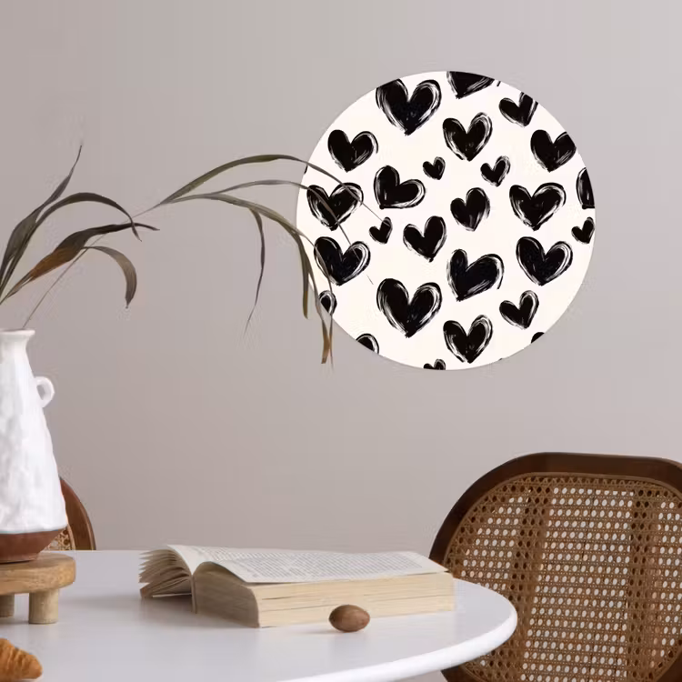 Hartjes - Patroon - Zwart Wandcirkel behangsticker klein 186 -sfeer3