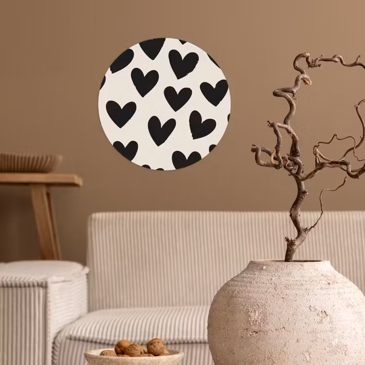 Hartjes - Zwart - Beige Wandcirkel behangsticker klein -sfeer1