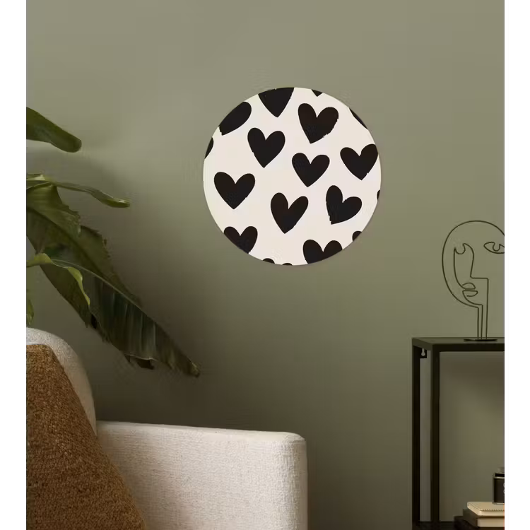 Hartjes - Zwart - Beige Wandcirkel behangsticker klein -sfeer2