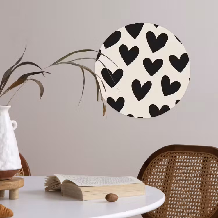 Hartjes - Zwart - Beige Wandcirkel behangsticker klein -sfeer3