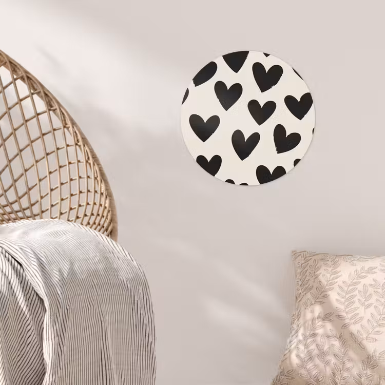 Hartjes - Zwart - Beige Wandcirkel behangsticker klein -sfeer4