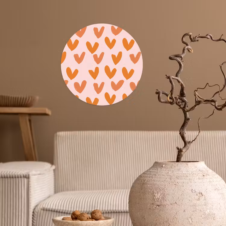 Hartjes - Getekend - Oranje Wandcirkel behangsticker klein 186 -sfeer1