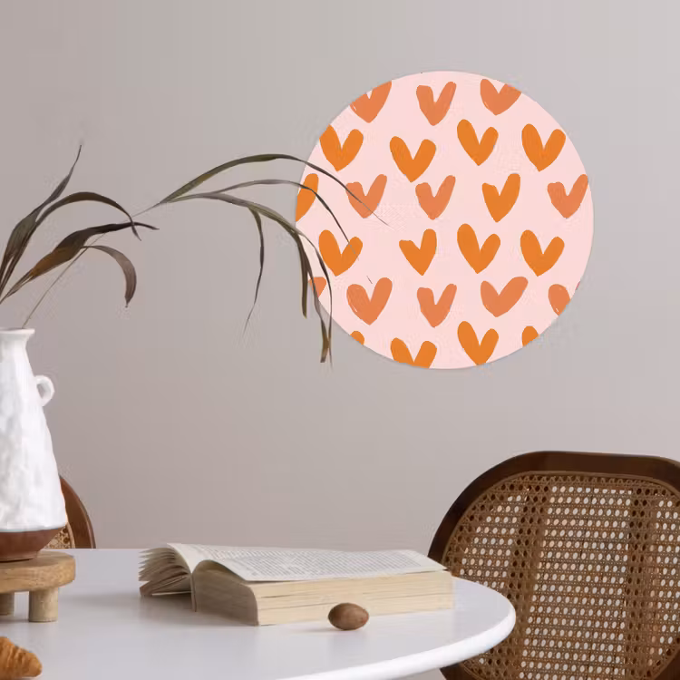 Hartjes - Getekend - Oranje Wandcirkel behangsticker klein 186 -sfeer3