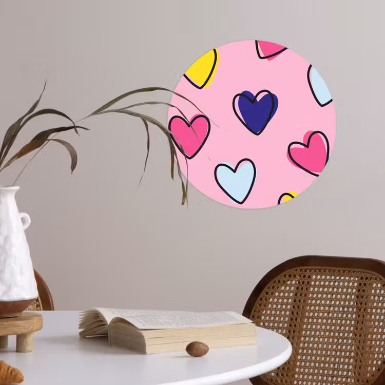 Hartjes - Valentijn - Patroon - Kleurrijk Wandcirkel behangsticker klein -sfeer3