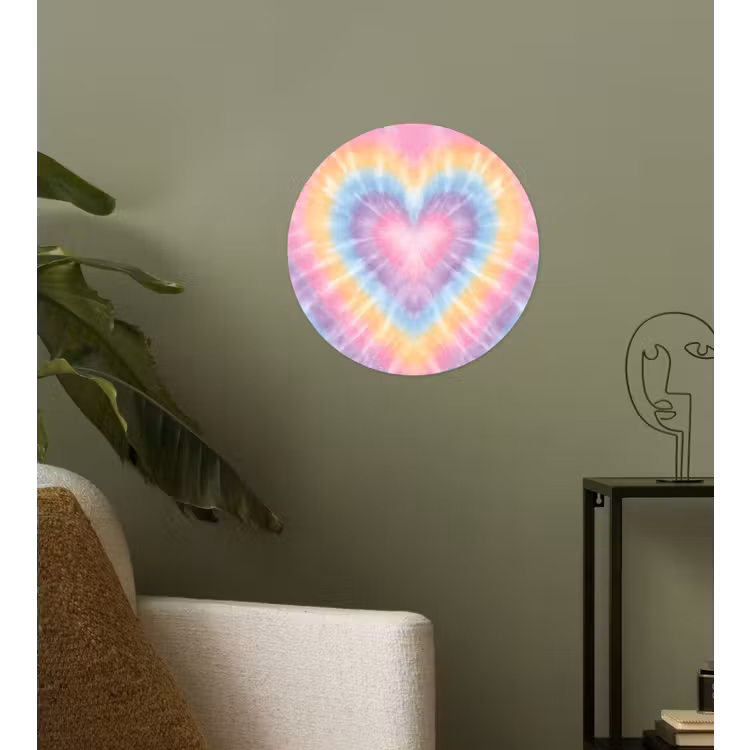 Hartvorm - Pastelkleuren - Tie Dye Wandcirkel behangsticker klein -sfeer2