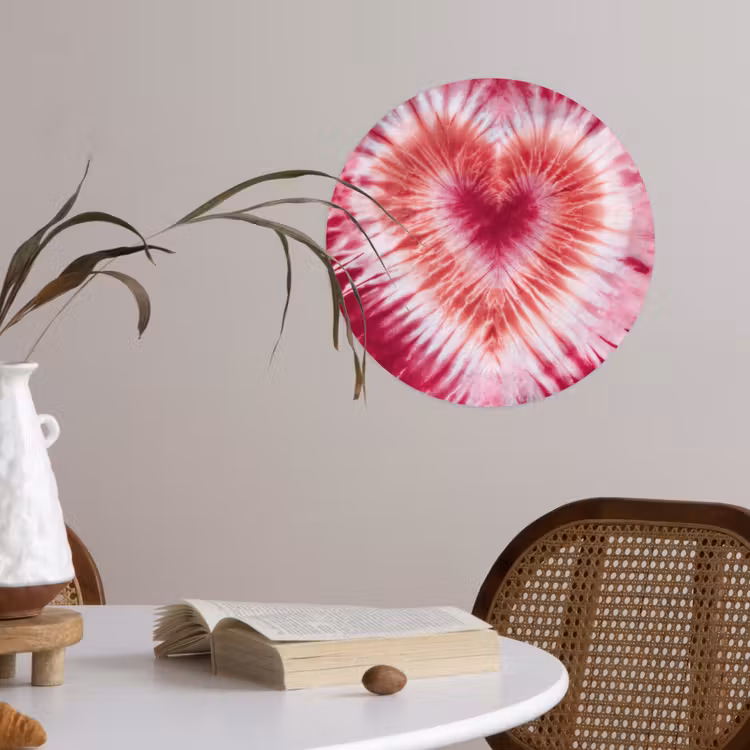 Hartvorm - Roze - Tie dye Wandcirkel behangsticker klein -sfeer3