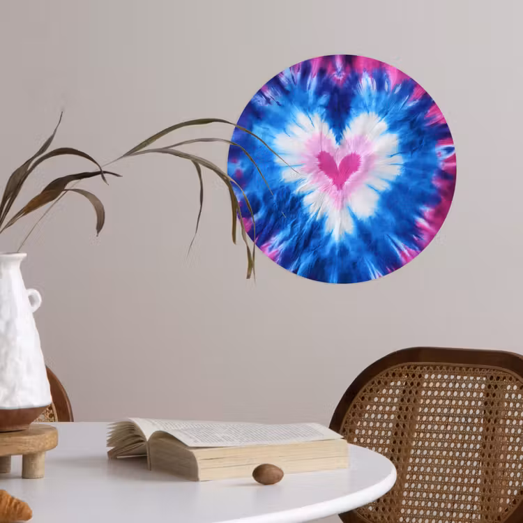 Hartvormig - Tie dye - Paars Wandcirkel behangsticker klein -sfeer3