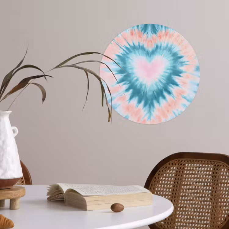 Hartvormig - Tie dye - Pasteltinten - Lichtgroen Wandcirkel behangsticker klein -sfeer3