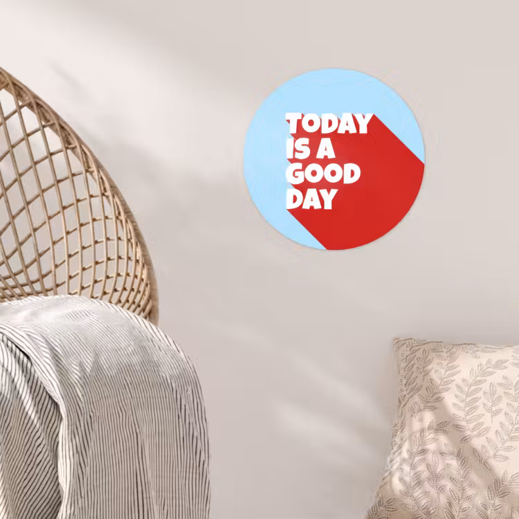 Today is a good day - Rood - lichtblauw Wandcirkel behangsticker klein -sfeer4