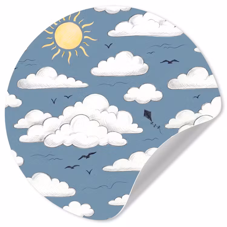 Lucht - Zon - Wolken - Natuur - Blauw Wandcirkel behangsticker klein -3d