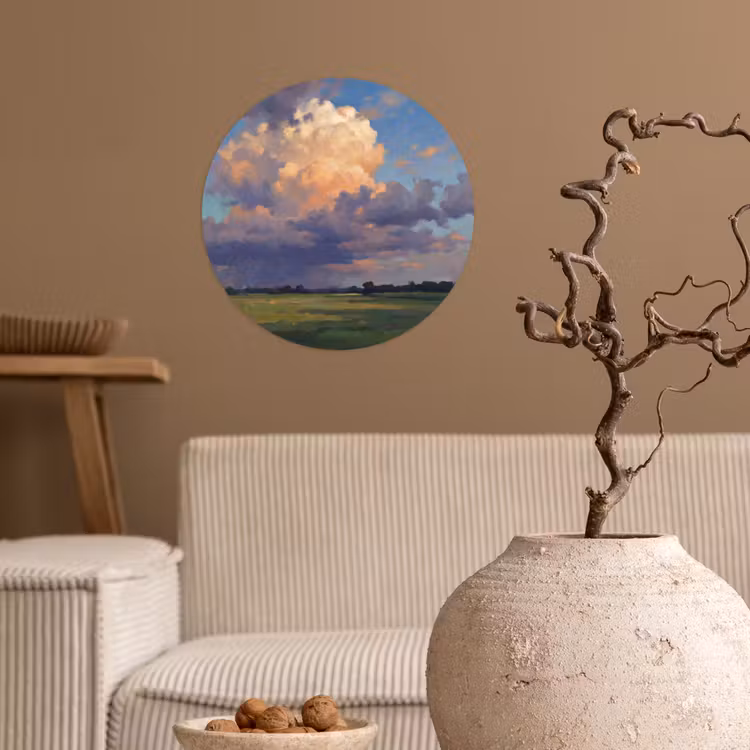 Lucht - Wolken - Landschap - Modern - Oranje Wandcirkel behangsticker klein -sfeer1