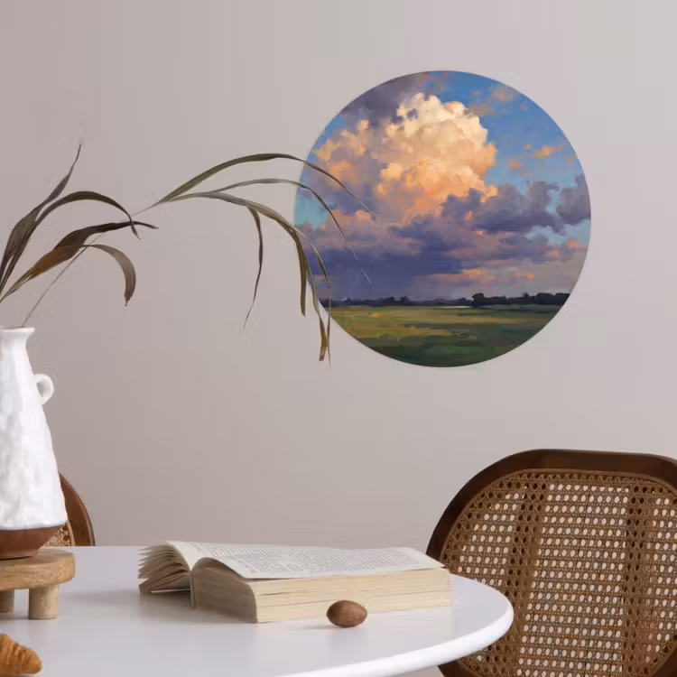 Lucht - Wolken - Landschap - Modern - Oranje Wandcirkel behangsticker klein -sfeer3