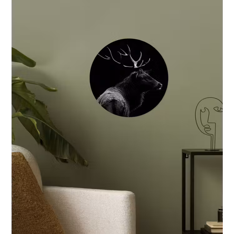 Hert - Zwart - Portret - Gewei - Dieren Wandcirkel behangsticker klein -sfeer2