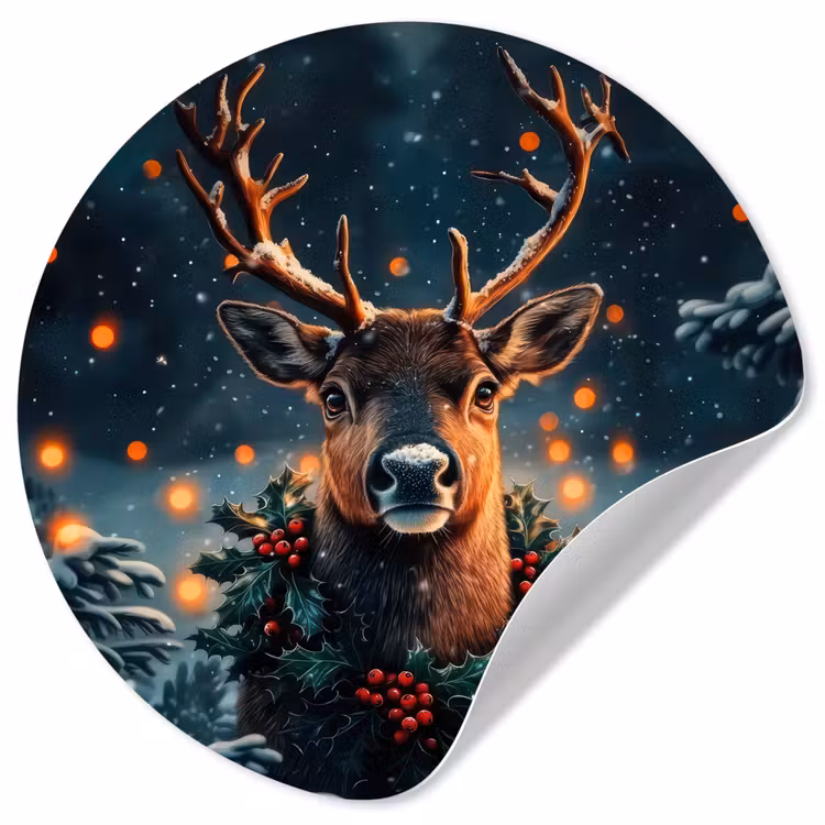 Hert - Kerst - Winter - Sneeuw - Kerstkrans Wandcirkel behangsticker klein -3d