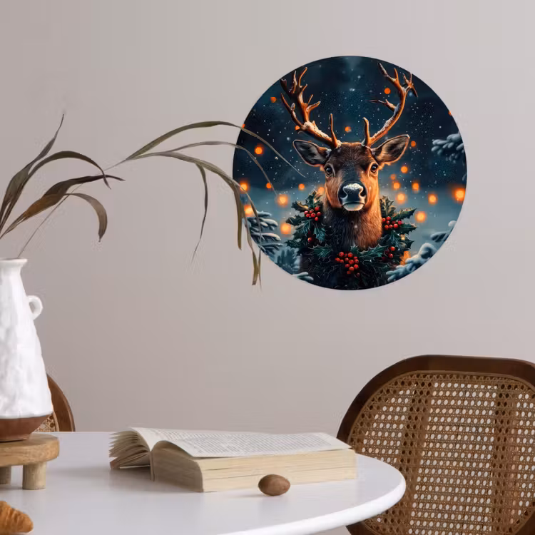 Hert - Kerst - Winter - Sneeuw - Kerstkrans Wandcirkel behangsticker klein -sfeer3