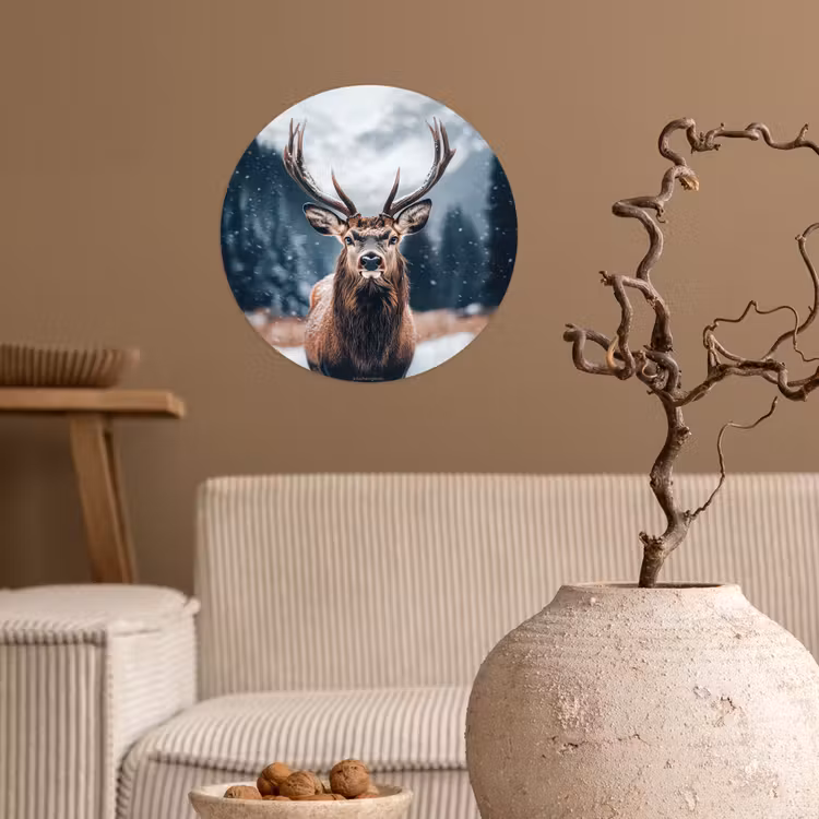 Hert - Winter - Hertenkop - Sneeuw - Gewei Wandcirkel behangsticker klein -sfeer1