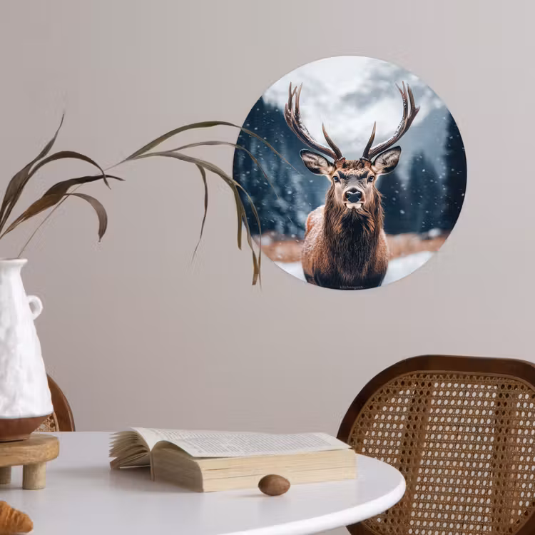 Hert - Winter - Hertenkop - Sneeuw - Gewei Wandcirkel behangsticker klein -sfeer3