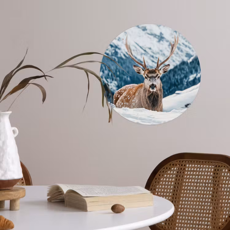 Hert - Landschap - Winter - Natuur - Dieren - Bergen Wandcirkel behangsticker klein -sfeer3