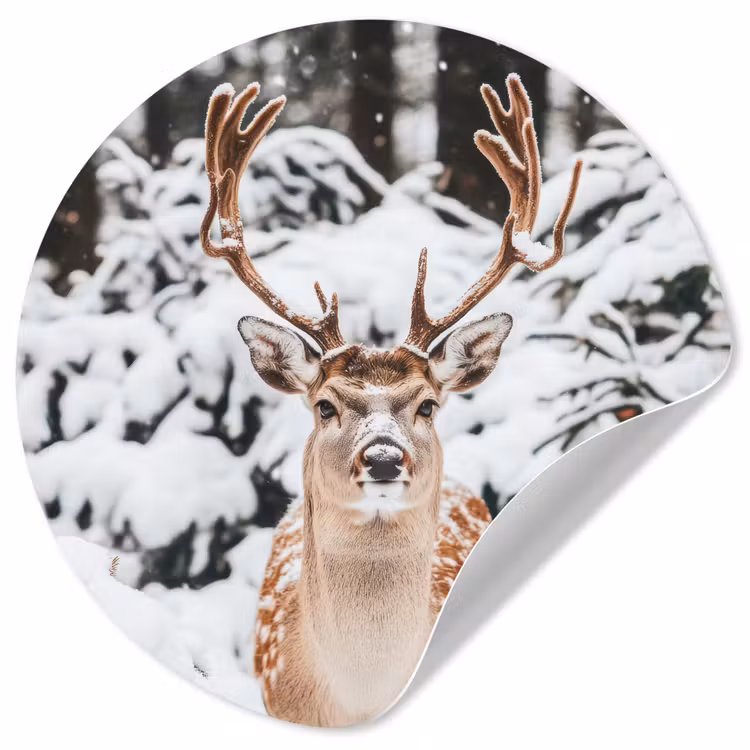 Hert - Sneeuw - Winter - Bos - Dieren Wandcirkel behangsticker klein -3d