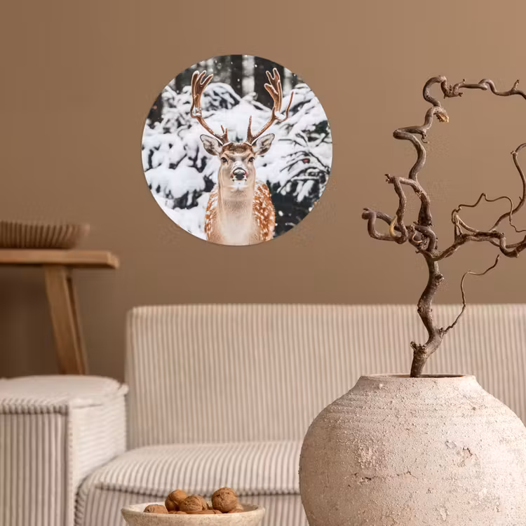 Hert - Sneeuw - Winter - Bos - Dieren Wandcirkel behangsticker klein -sfeer1