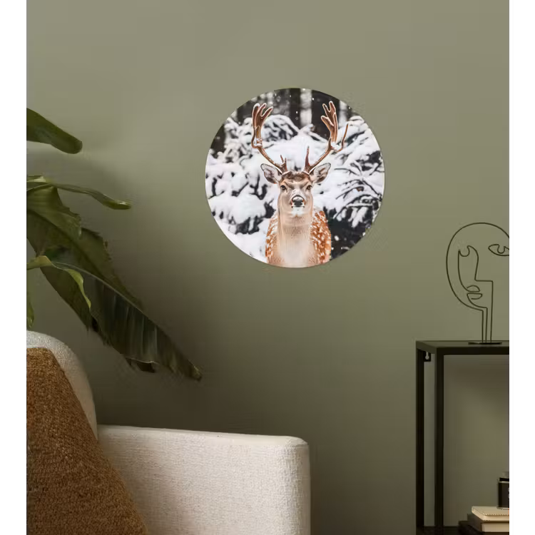 Hert - Sneeuw - Winter - Bos - Dieren Wandcirkel behangsticker klein -sfeer2
