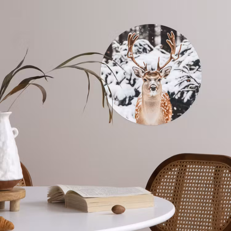 Hert - Sneeuw - Winter - Bos - Dieren Wandcirkel behangsticker klein -sfeer3
