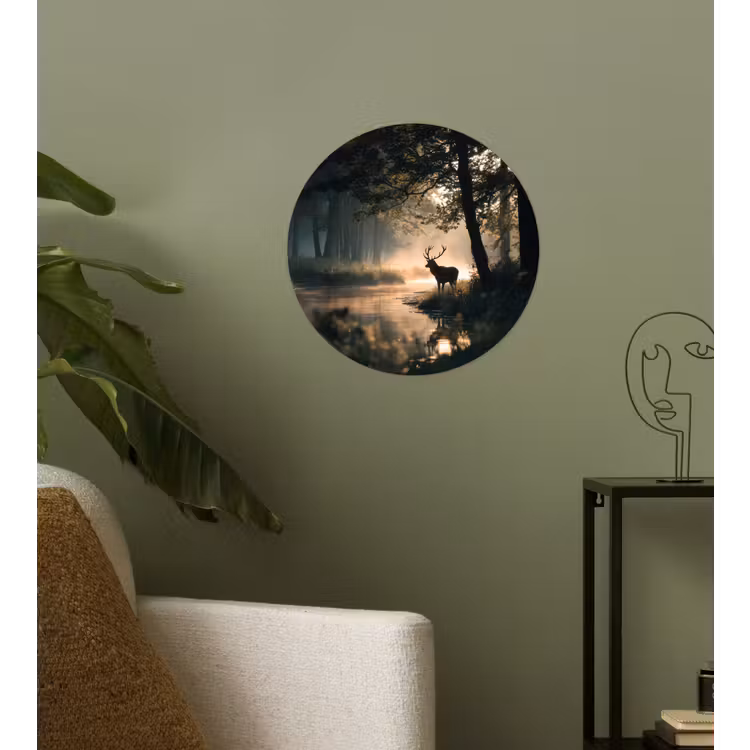 Hert - Bosbeek - Mystiek Wandcirkel behangsticker klein -sfeer2