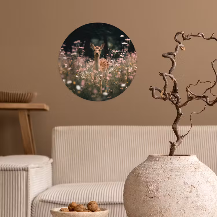 Hert - Wilde bloemen - Bos Wandcirkel behangsticker klein -sfeer1