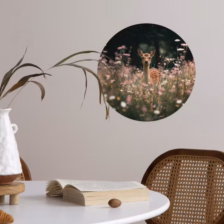Hert - Wilde bloemen - Bos Wandcirkel behangsticker klein -sfeer3