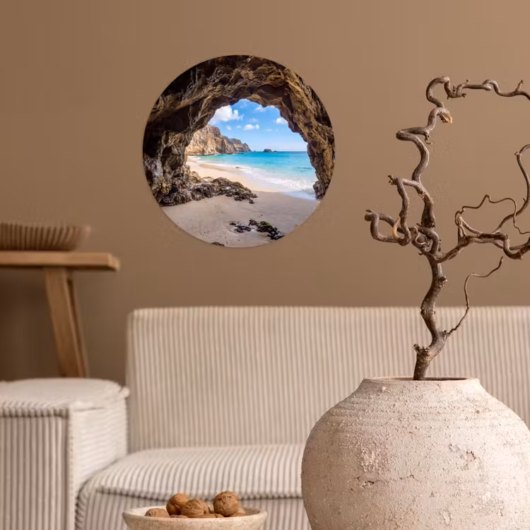Grot - Strand - Zee - Blauw Wandcirkel behangsticker klein -sfeer1