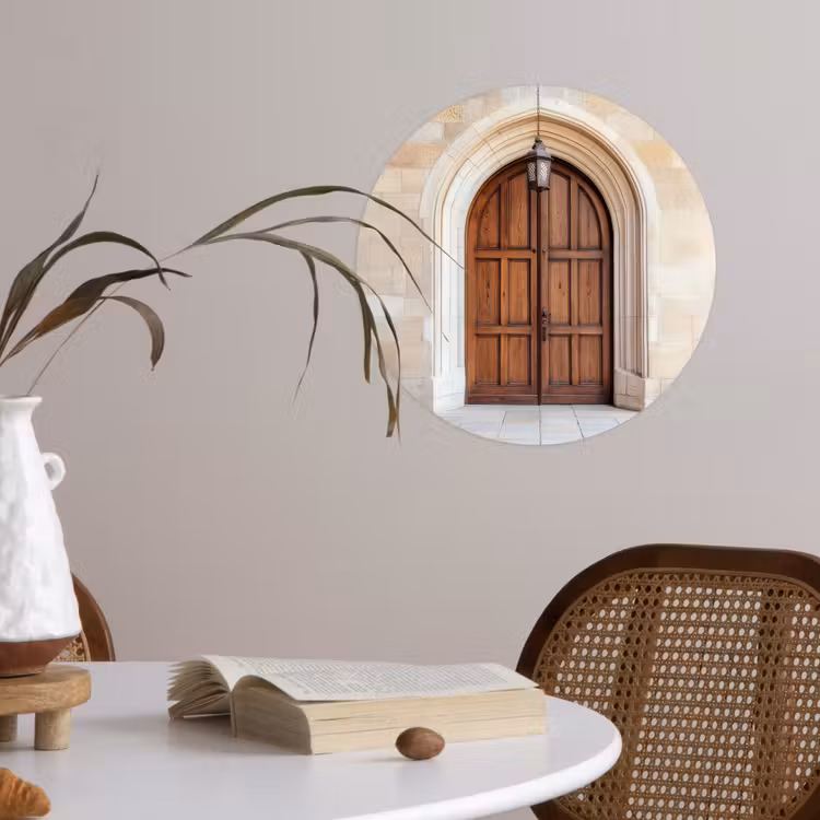 Houten - Deur - Lantaarn Wandcirkel behangsticker klein -sfeer3