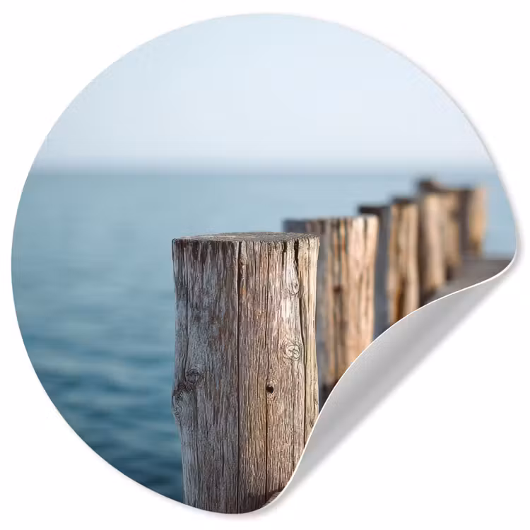 Houten steiger - Helderblauwe lucht Wandcirkel behangsticker klein -3d