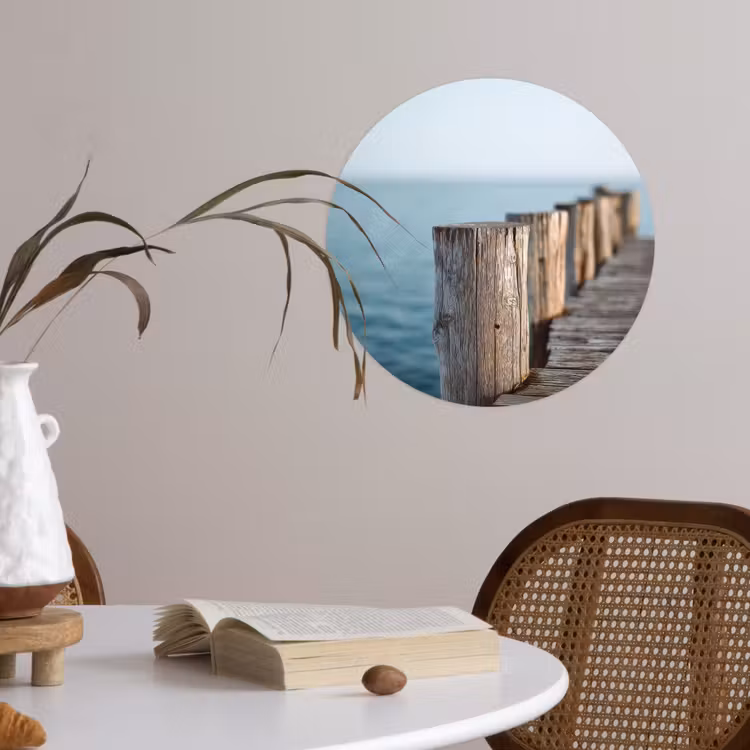 Houten steiger - Helderblauwe lucht Wandcirkel behangsticker klein -sfeer3