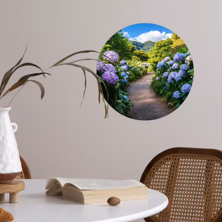 Hortsensia - Pad - Bloemen Wandcirkel behangsticker klein -sfeer3