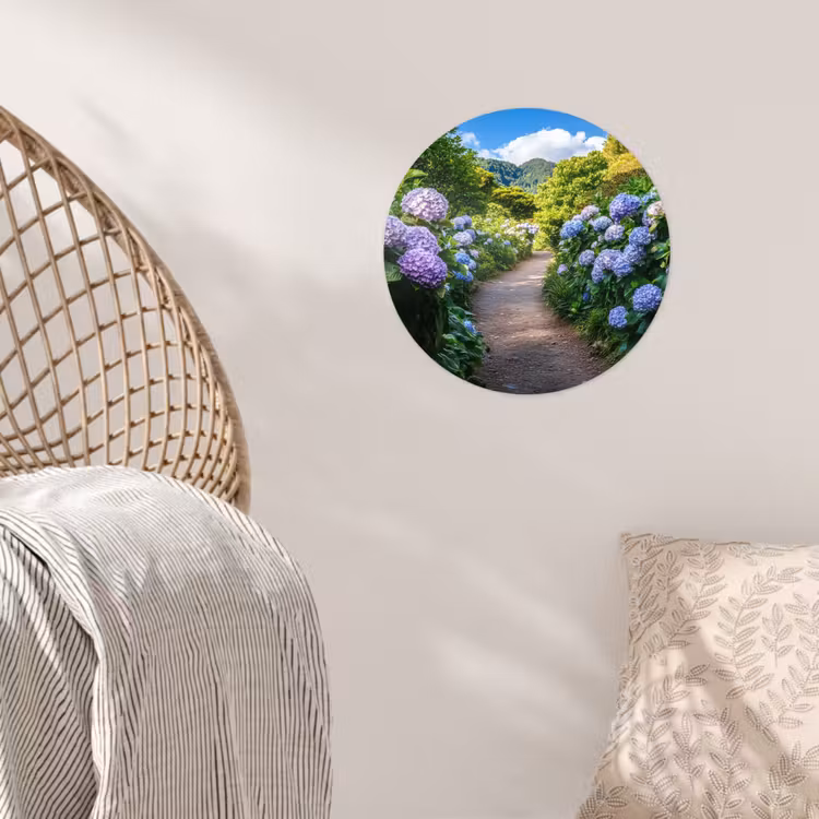 Hortsensia - Pad - Bloemen Wandcirkel behangsticker klein -sfeer4
