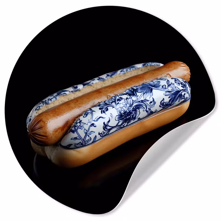 Hotdog - Porselein - Delfts blauw - Eten Wandcirkel behangsticker klein -3d