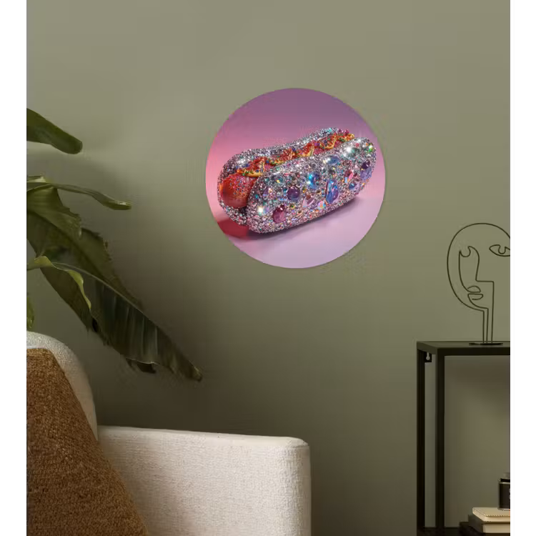 Hotdog - Steentjes - Glitters - Paars Wandcirkel behangsticker klein -sfeer2